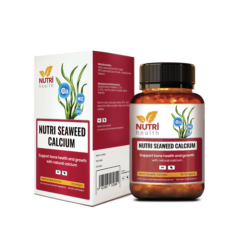 Viên Uống Canxi Hữu Cơ Nutri Seaweed Calcium 60 Viên - Bổ Sung Canxi Từ Tảo Biển New Zealand Hỗ Trợ Xương Chắc Khỏe và Tăng Chiều Cao