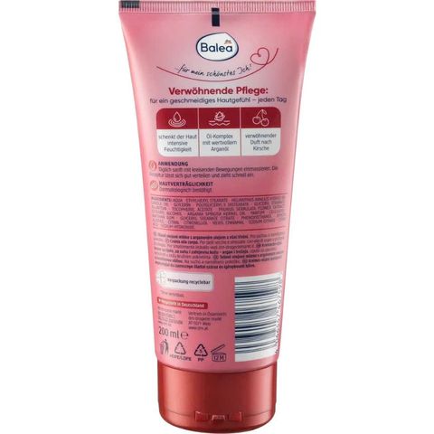 [ Hàng Đức ] Kem dưỡng thể, body lotion Balea nội địa Đức, Dưỡng Trắng Da Toàn Thân, Sáng Mịn Mùi thơm mát 200ml - Creme-Ol Cherry