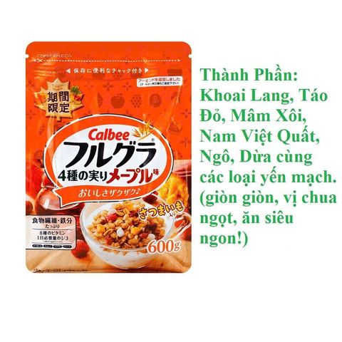 Ngũ Cốc Calbee Hỗn Hợp Khoai Lang, Táo Đỏ, Hạnh Nhân, Nho, Dừa 600gr Nhật