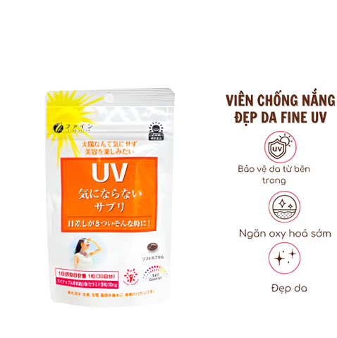 Viên Uống Chống Nắng Fine Japan UV 30 Viên - Bảo Vệ Da, Ngăn Tia UV Hiệu Quả, Dưỡng Ẩm, Phù Hợp Cho Làn Da Nhạy Cảm
