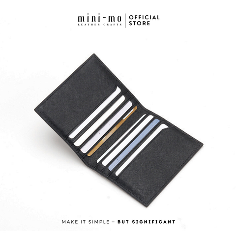 Ví thẻ MINI-MO da bò SAFFIANO, dáng đứng 9 ngăn thẻ, thiết kế đơn giản, thanh lịch, CH-02