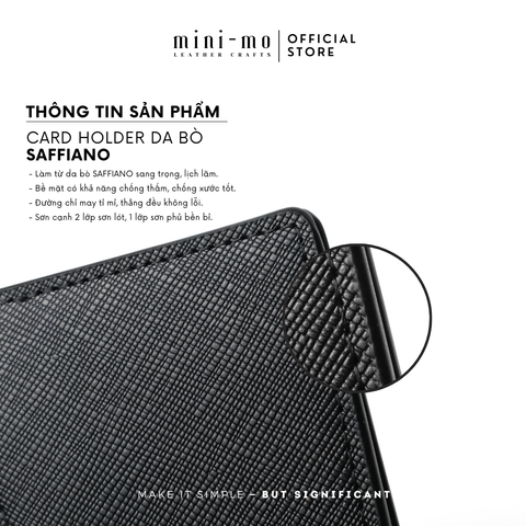 Ví thẻ MINI-MO da bò SAFFIANO, dáng đứng 9 ngăn thẻ, thiết kế đơn giản, thanh lịch, CH-02