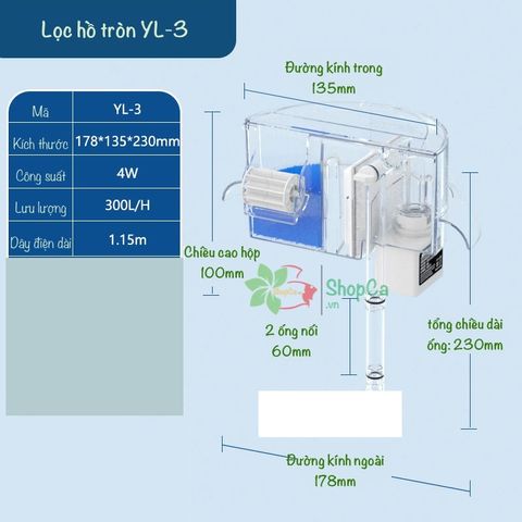 Bộ Lọc Thác Jeneca YL1, YL3, YL5 cho Bể Thủy Tinh Tròn - Máy Lọc Nước 3 trong 1, Thích Hợp Hồ Cá Mini