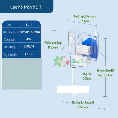 Bộ Lọc Thác Jeneca YL1, YL3, YL5 cho Bể Thủy Tinh Tròn - Máy Lọc Nước 3 trong 1, Thích Hợp Hồ Cá Mini