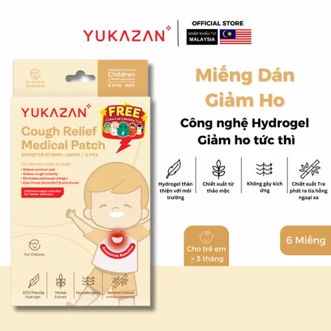 Miếng Dán Giảm Ho Yukazan Cho Trẻ Em - Hộp 6 Miếng - Hỗ Trợ Dễ Chịu Khi Ho