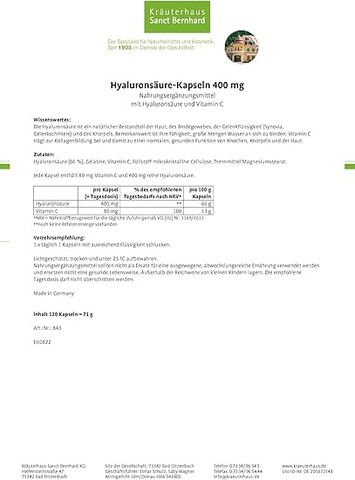 Viên uống cấp nước đẹp da Hyarulonsaure Sanct Bernhard 120 viên Đức