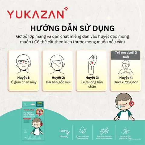 Miếng Dán Giảm Cảm Cúm Yukazan Cho Trẻ Em - Hộp 6 Miếng - Giảm Nghẹt Mũi - Giảm Cảm Cúm