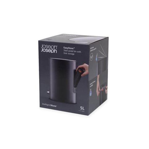 Thùng rác Joseph Joseph EasyStore Luxe Steel Pedal Bin 5L màu đen nhám - Thùng rác cao cấp sang trọng cho phòng ngủ, phòng khách, toilet