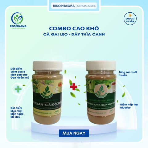 Cao Khô Cà Gai Leo & Dây Thìa Canh - Bổ Gan, Giải Độc Rượu, Ổn Định Đường Huyết, Ngăn Ngừa Biến Chứng - Combo Từ Nguyên Chất Risopharma