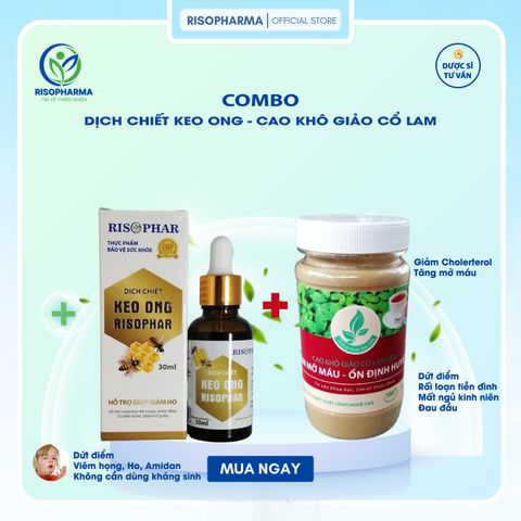 COMBO Dịch Chiết Keo Ong & Cao Khô Giảo Cổ Lam - Giảm Ho, Đau Họng, Tăng Đề Kháng, Ổn Định Huyết Áp, Giảm Mỡ Máu