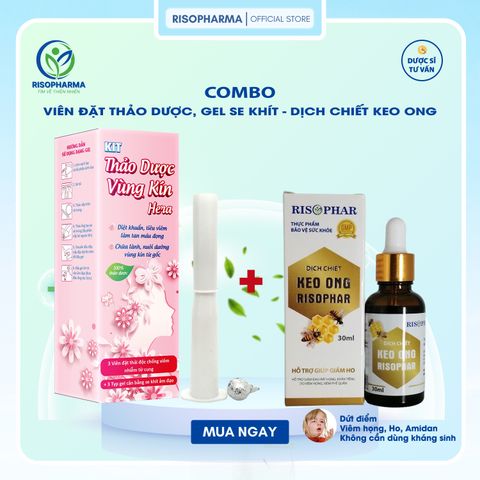 Combo Viên Đặt Thảo Dược Gel Se Khít Làm Hồng Vùng Kín Hera và Keo Ong Nhỏ Giọt Dạng Uống, Xóa Nấm Ngứa, Tiêu Viêm, Khử Mùi