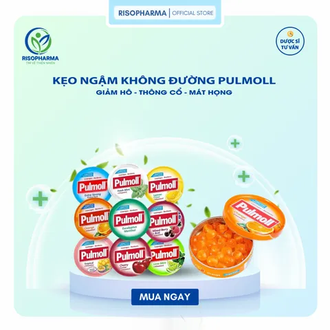 Kẹo Ngậm Không Đường Pulmoll Đức - Giảm Ho, Thông Cổ, Mát Họng, Tăng Đề Kháng - Hộp 40 Viên 45g Vị Cam Chua Ngọt