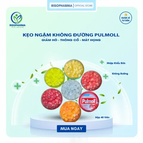 Kẹo Ngậm Không Đường Pulmoll Đức - Giảm Ho, Thông Cổ, Mát Họng, Tăng Đề Kháng - Hộp 40 Viên 45g Vị Cam Chua Ngọt