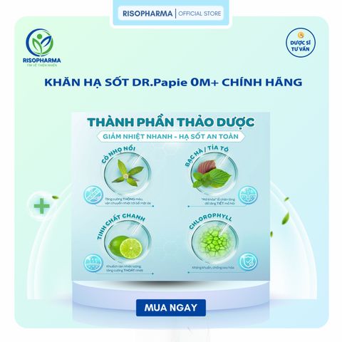 Khăn Lau Hạ Sốt DR.Papie 0M+ - Hạ Nhiệt Giảm Sốt An Toàn Cho Bé, Hộp 5 Gói X 5 Khăn, Ngăn Ngừa Co Giật, Chính Hãng
