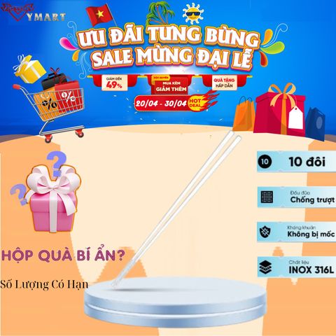 Bộ Đũa Inox 316L Haatz HCS079 (CIM316) - Set 10 Đôi Chống Trượt, Siêu Bền, An Toàn Cho Sức Khỏe, Bảo Hành 24 Tháng