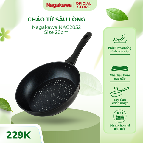Chảo Kim Cương Đáy Từ Nagakawa NAG2852 - Chảo Chống Dính Cao Cấp Dùng Mọi Loại Bếp, Giữ Dinh Dưỡng Tối Đa