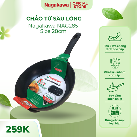 Chảo Kim Cương Đáy Từ Sâu Lòng 28cm Nagakawa NAG2851 - Dùng Cho Tất Cả Các Loại Bếp, Chất Liệu Nhôm Cao Cấp, Hàng Chính Hãng