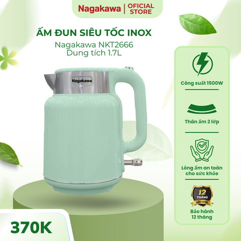 Ấm Siêu Tốc Nagakawa NKT2666 - Dung Tích 1.7L, Thiết Kế Sang Trọng Inox 304, Tiết Kiệm Thời Gian Đun Nước Nóng Nhanh Chóng
