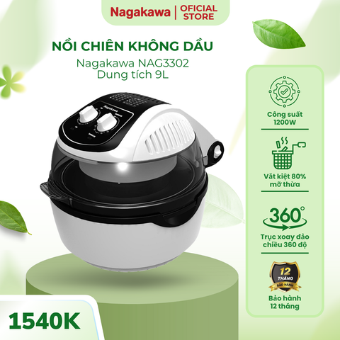 Nồi Chiên Không Dầu Nagakawa 9L NAG3302 - Thiết Kế Hiện Đại, Giảm 80% Chất Béo, Công Nghệ Chiên Nướng Thông Minh, Bảo Hành 12 Tháng