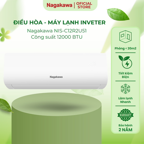 Máy Lạnh Điều Hòa Inverter Nagakawa NIS-C12R2U51 - Tiết Kiệm 62% Điện Năng, Làm Lạnh Nhanh, Bảo Hành 2 Năm, Xuất Xứ Malaysia