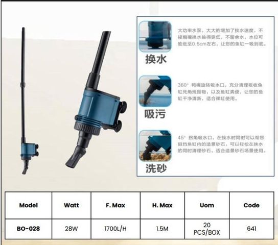 Máy Hút Vệ Sinh Hồ Cá Sobo BO-028 - Thiết Bị Chuyên Dụng Hút Bẩn, Thải Trong Hồ Cá, Công Nghệ Hút Đáy 360 Độ, An Toàn Cho Cá Cảnh