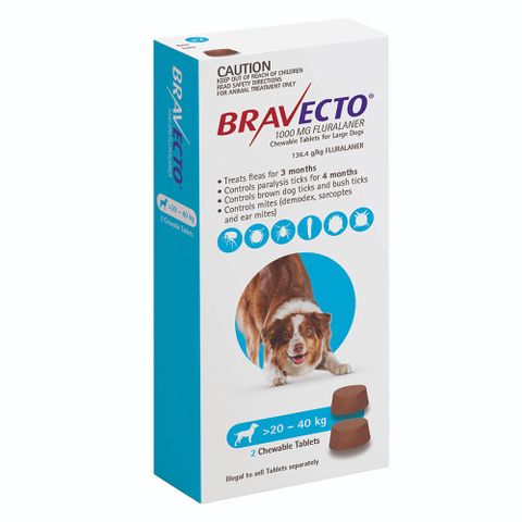 Viên nhai Bravecto cho chó - Ngăn chặn ve ghẻ, viêm da, Demodex, hiệu quả kéo dài 12 tuần, phù hợp nhiều mức cân từ 10-56kg.