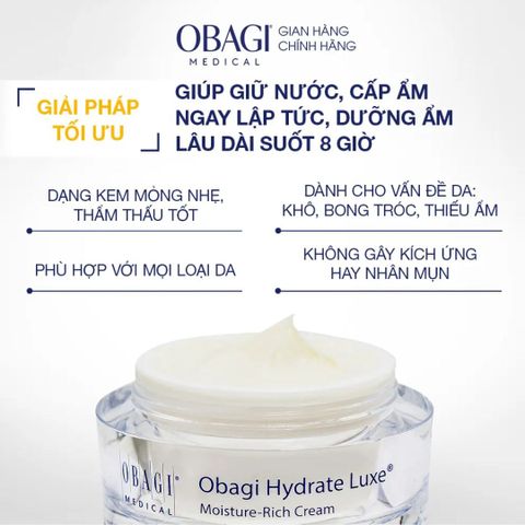 Kem Dưỡng Ẩm Obagi Hydrate Luxe 48g - Kem Dưỡng Ẩm Chống Lão Hóa, Giàu Ẩm, Phù Hợp Da Khô, Công Nghệ Hydromanil