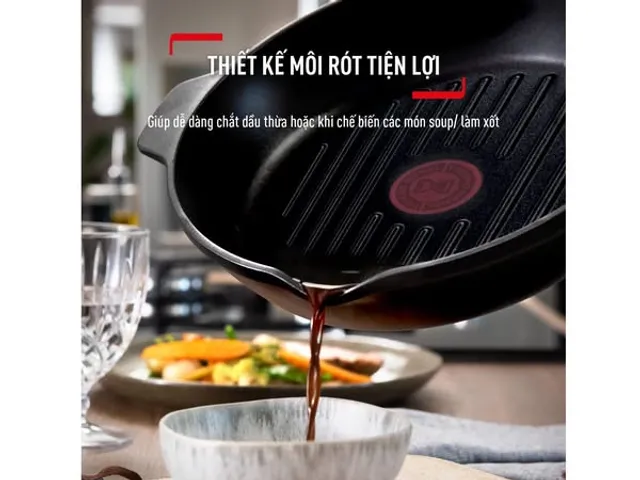 Chảo Nướng Nhôm Đúc Tefal Robusto E24940 26cm - Lớp Chống Dính Bền, An Toàn, Dễ Dàng Vệ Sinh, Phù Hợp Mọi Loại Bếp