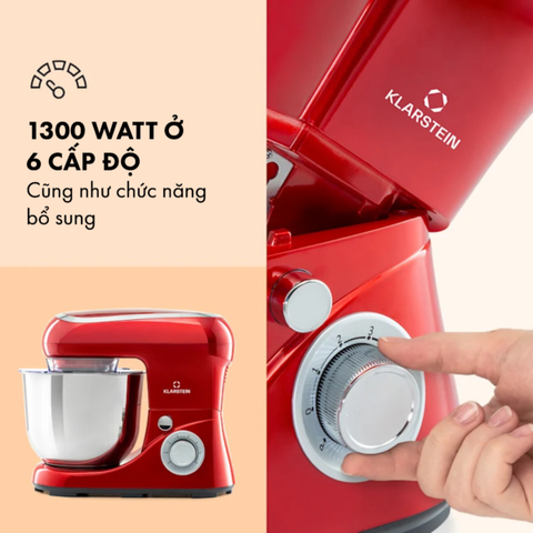 Máy Trộn Bột Klarstein Bella Pico 2G - Thiết Kế Elegance 5 Lít Với 3 Đầu Khuấy Đánh Trứng, Bột Mì, Bột Nhào Nặng