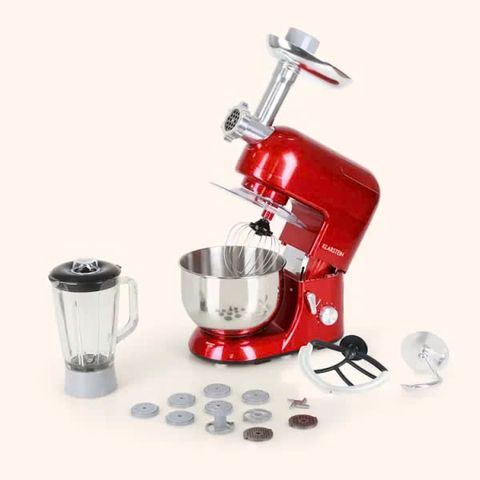 Máy Trộn Thực Phẩm Đa Năng Klarstein Lucia Rossa - Bát Thép Không Gỉ 5L, Cối Sinh Tố Thủy Tinh 1.5L, Lý Tưởng Cho Bếp Hiện Đại
