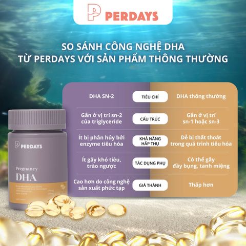 DHA Bầu Từ Tảo Biển PERDAYS - Sn2 DHA Hỗ Trợ Phát Triển Trí Não & Thị Giác Thai Nhi - Vitamin Cho Mẹ Bầu An Toàn và Hiệu Quả