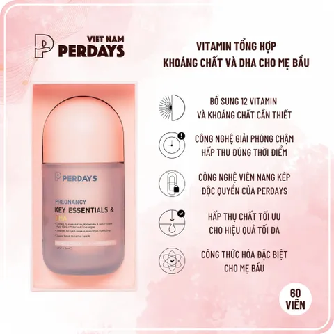 Vitamin Tổng Hợp & Khoáng Chất Cho Mẹ Bầu - PERDAYS DHA Essentials 60 Viên Hỗ Trợ Thai Kỳ Khỏe Mạnh
