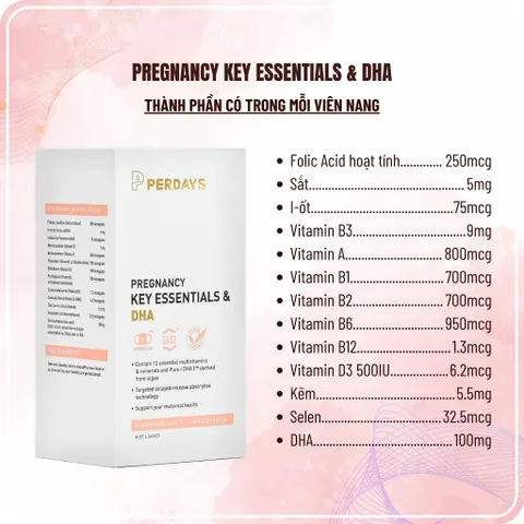 Vitamin Tổng Hợp & Khoáng Chất Cho Mẹ Bầu - PERDAYS DHA Essentials 60 Viên Hỗ Trợ Thai Kỳ Khỏe Mạnh