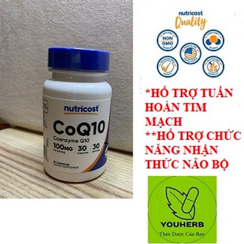 CoQ10 100MG Nutricost - Viên Uống Hỗ Trợ Sức Khỏe Tim Mạch, Cải Thiện Chức Năng Tim và Huyết Áp - 30 Viên