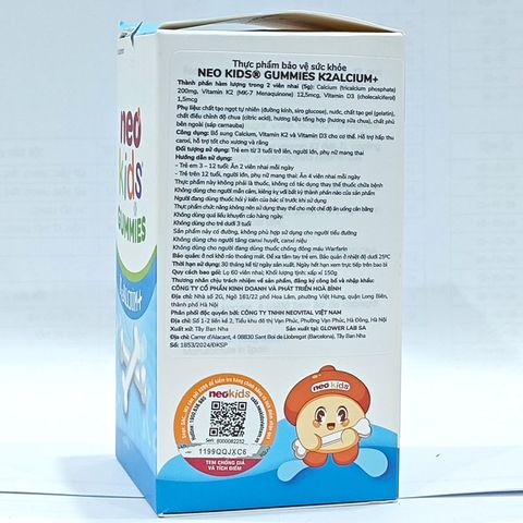 Neo Kids Gummies K2Alcium+ - Vitamin Canxi D3 K2 Hỗ Trợ Xương Và Răng Cho Trẻ Em & Người Lớn - 60 Viên Nhai Hấp Dẫn