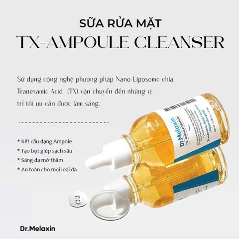 Sữa Rửa Mặt Dr.Melaxin TX Ampoule Cleanser 100ml - Làm Sạch Sâu, Cung Cấp Độ Ẩm Cho Da Nhạy Cảm, Giữ Da Tươi Mát, Mịn Màng