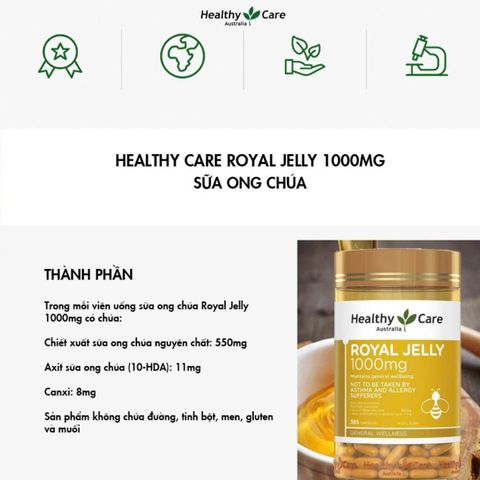 Sữa ong chúa HealthyCare Royal Jelly 1000mg Úc 365 viên
