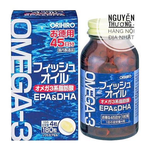 Viên Uống Dầu Cá Omega-3 Orihiro 180 Viên - Bổ Sung Omega-3 Cho Sức Khỏe Tim Mạch và Não Bộ - Thực Phẩm Chức Năng Nhật Bản