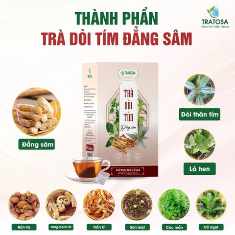 Trà Dòi Tím Đẳng Sâm TRATOSA - Hỗ trợ Thanh lọc phổi, Giảm ho, Tiêu đờm, Thảo mộc tự nhiên Việt Nam, 60 túi lọc 240g
