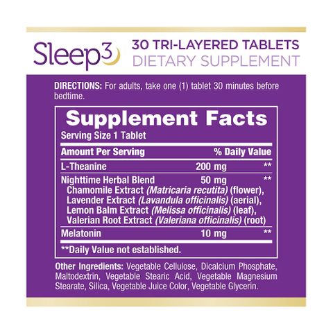 Viên hỗ trợ giấc ngủ Nature's Bounty Sleep3 120 viên - Giúp ngủ ngon, thư giãn, chiết xuất tự nhiên không chứa GMO, gluten.
