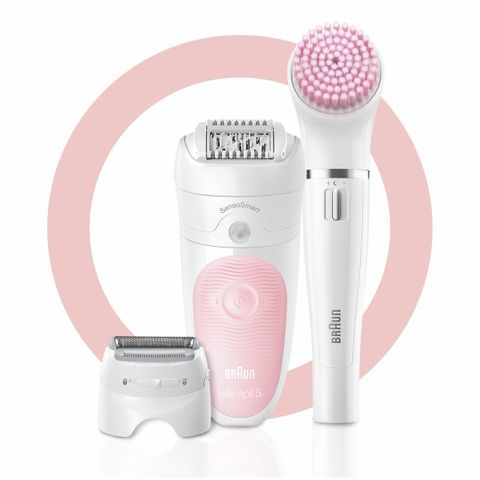 Máy nhổ lông Braun Silk-épil 5-895 - Bộ 6 trong 1 làm đẹp, Triệt lông ướt khô, Mát xa mặt và cạo râu, Công nghệ SensoSmart