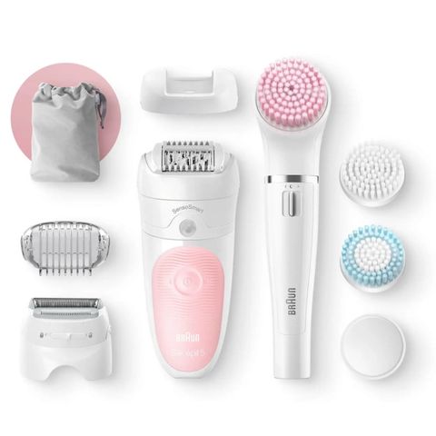 Máy nhổ lông Braun Silk-épil 5-895 - Bộ 6 trong 1 làm đẹp, Triệt lông ướt khô, Mát xa mặt và cạo râu, Công nghệ SensoSmart