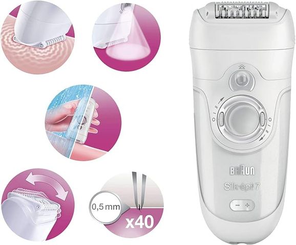 Máy Nhổ Lông Braun 7561 Silk-épil 7 - Công Nghệ Wet & Dry Tẩy Lông Chân, Mặt, Cơ Thể - Hiệu Quả & Tiện Lợi