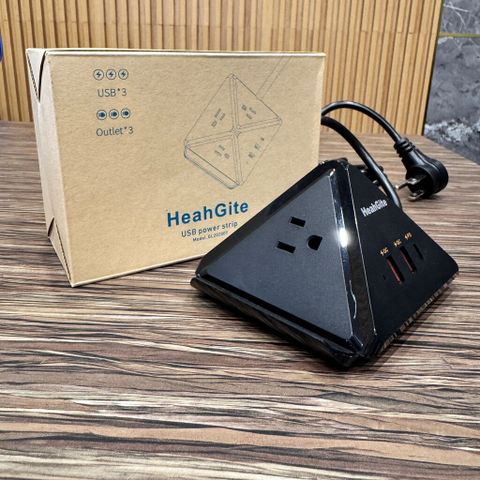 Ổ Cắm Điện Đa Năng HeahGite GL202007 - Thiết Kế Kim Tự Tháp Độc Đáo, 3 Ổ Cắm AC, 3 Cổng Sạc USB Nhanh, Bảo Vệ Quá Tải, Dài 2.4m