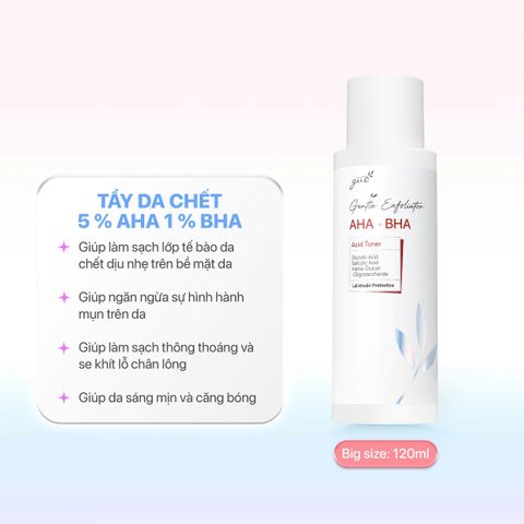 Toner Tẩy Tế Bào Chết GUO 5% AHA + 1% BHA - Se Khít Lỗ Chân Lông, Bổ Sung Lợi Khuẩn Prebiotic 120ml, Chăm Sóc Da Mịn Màng