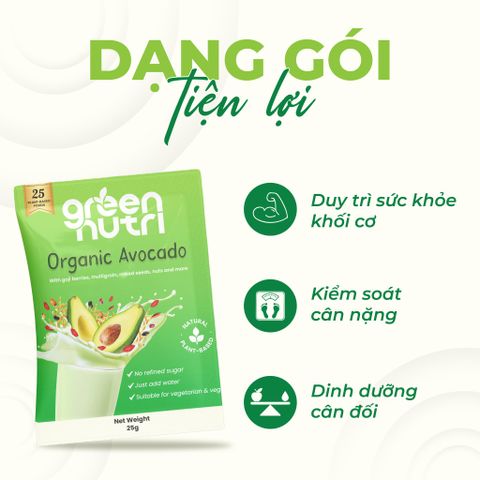 Sữa Hạt Ngũ Cốc Organic Avocado Green Nutri - BCAAs Duy Trì Sức Khỏe Khối Cơ [Hộp 300g] - Thực Phẩm Thuần Chay, Nguyên Liệu Tự Nhiên