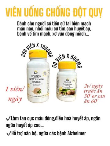 Viên Uống Warnke Nattokinase - Hỗ Trợ Tim Mạch, Ngăn Ngừa Đột Quỵ, Cải Thiện Tuần Hoàn Máu, Giảm Nguy Cơ Huyết Khối