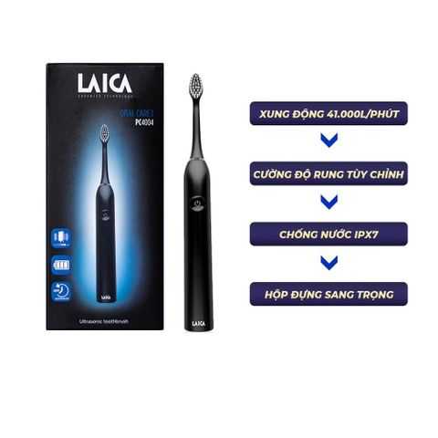 Bàn Chải Điện Laica PC4004 Chính Hãng - Hiệu Suất Cao 41000 Xung/Phút, Chống Nước IPX7, Dành Cho Người Niềng Răng