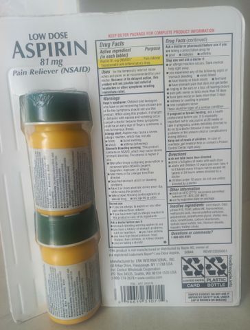 Viên giảm đau Kirkland Aspirin Low Dose 81mg - Ngăn ngừa đột quỵ, nhồi máu cơ tim, 2x365 viên, hỗ trợ tim mạch Mỹ