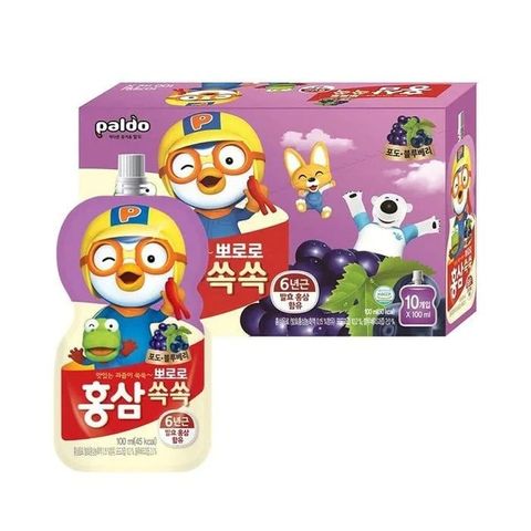 Nước uống hồng sâm trái cây cho bé Pororo Hàn Quốc 100ml x 10 gói